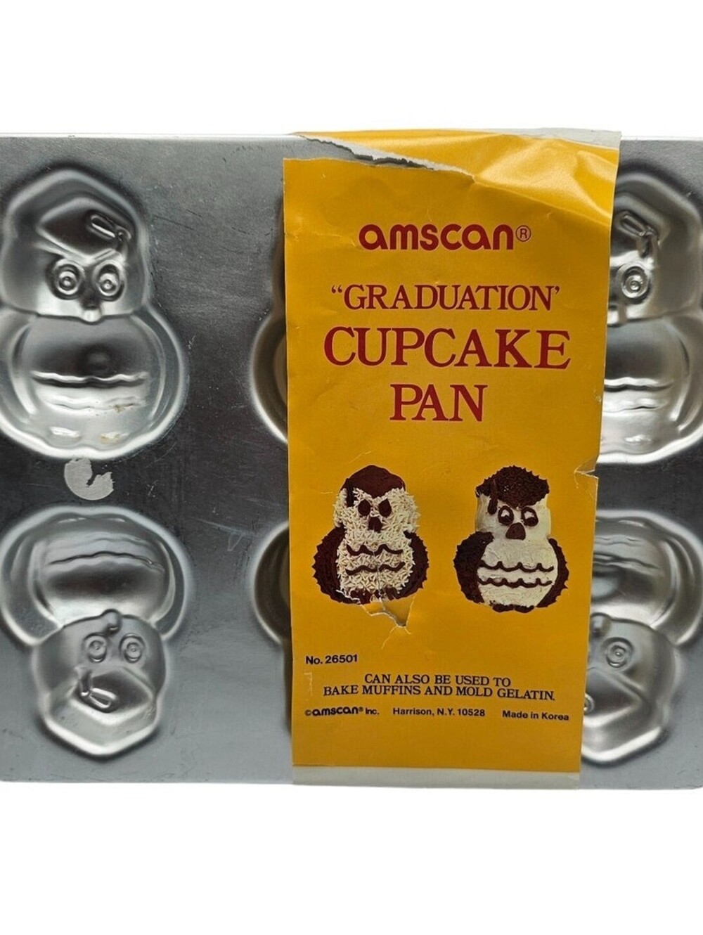 Vintage Amscan Graduation Cupcake Pan 3D Owl in Graduation Cap NEW